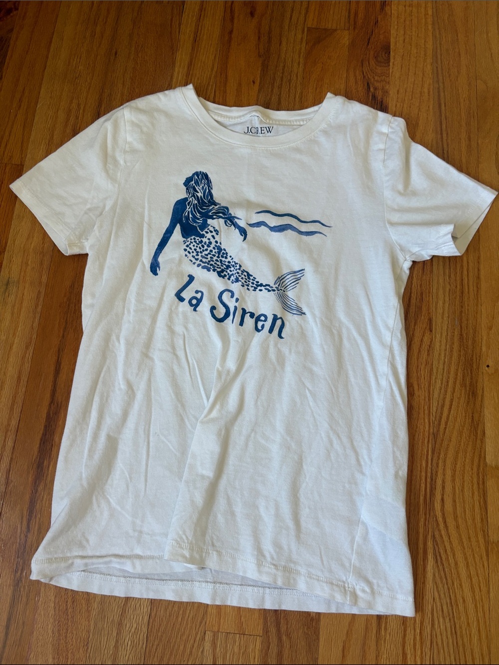 J. Crew White Short-Sleeve Tee with Blue Mermaid Graphic